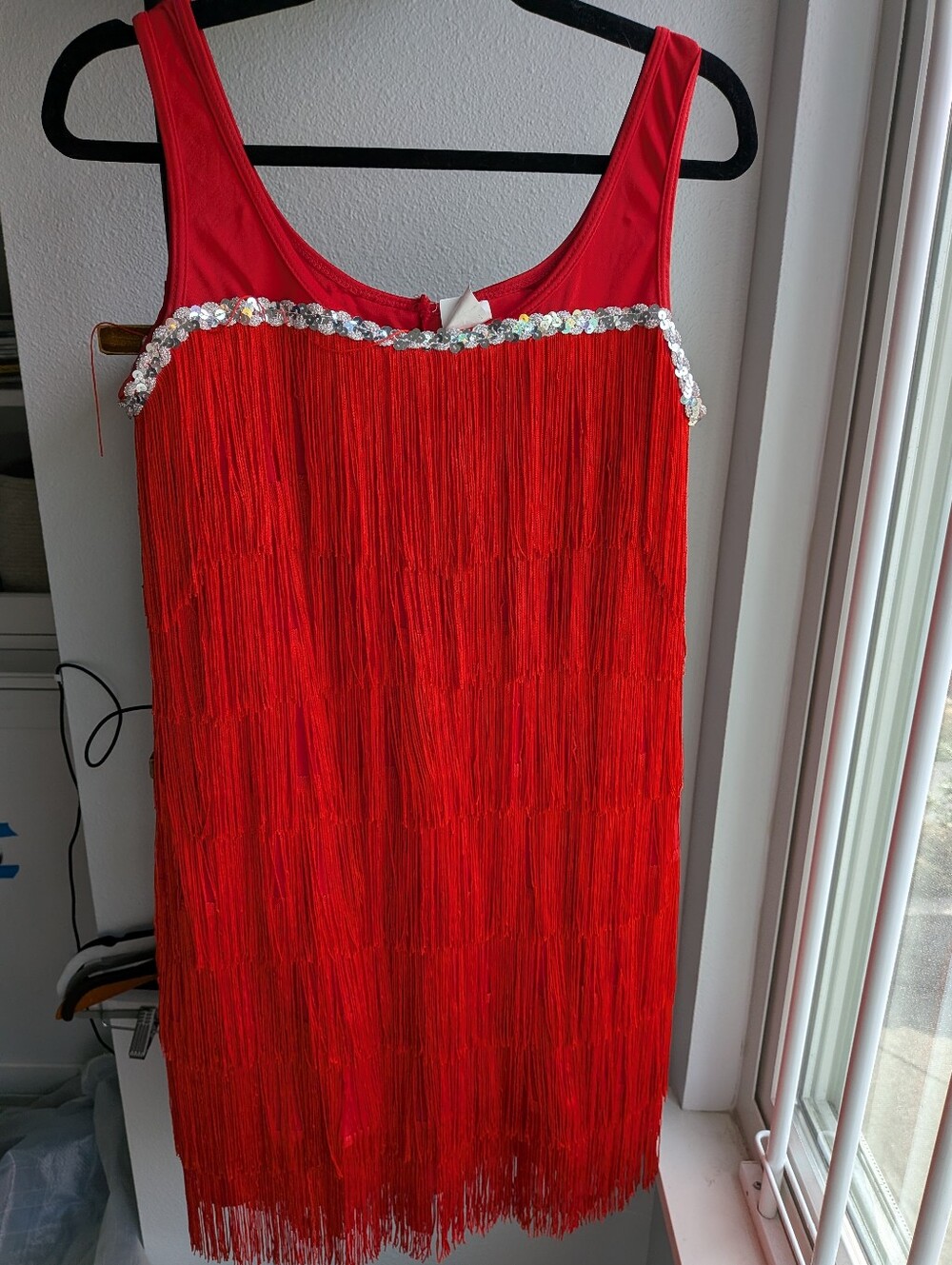 Spirit Halloween Red Fringe Flapper Costume Dress Sequins Adult Medium